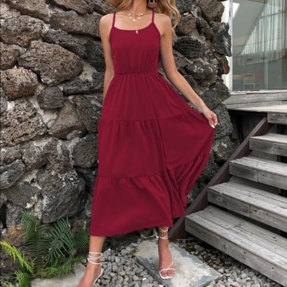 Contemporary crisscross back swing cami dress burg - Picture 2 of 6